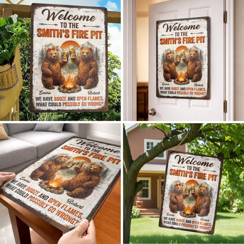 Custom Home Decor Metal Sign - Personalized Birthday Camping Gifts For Campers, Couples, Beer Lovers - This Is Our Happy Place