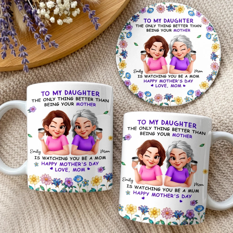 Custom Mug And Coaster Set - Personalized Mother's Day Birthday Gifts For Daughter - Like Mother, Like Daughter