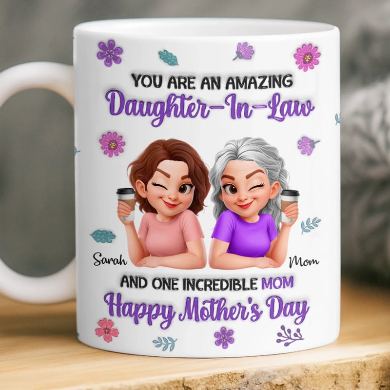 Custom 3D Inflated Effect Printed Mug - Personalized Mother's Day Birthday Gifts For Daughter-In-Law - Our Family Is Better With You