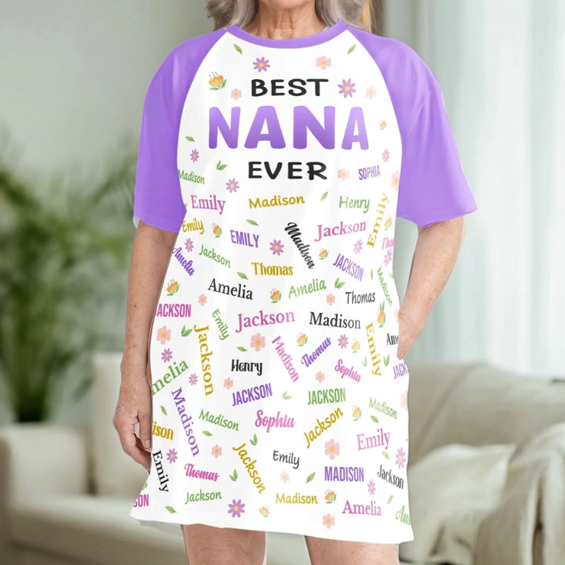 Custom Women's Sleep Tee - Personalized Mother's Day Birthday Gifts For Mom, Grandma - Best Nana Ever, Always
