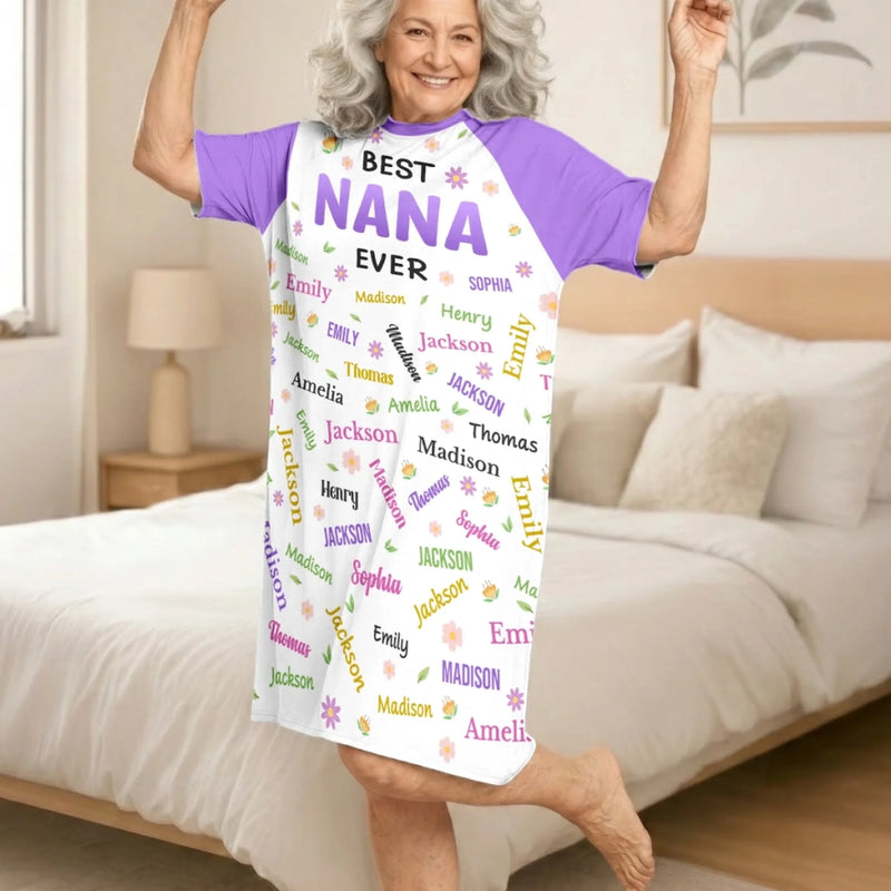 Custom Women's Sleep Tee - Personalized Mother's Day Birthday Gifts For Mom, Grandma - Best Nana Ever, Always