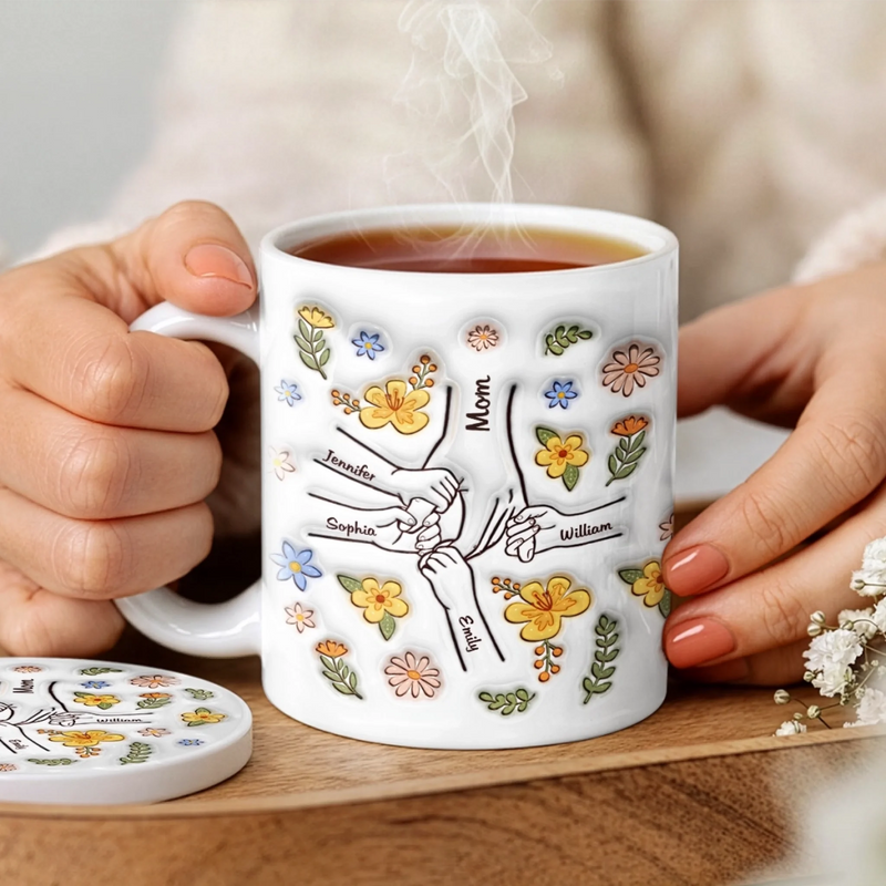 Custom 3D Inflated Effect Printed Mug And Coaster Set - Personalized Mother's Day Birthday Gifts For Mom, Grandma - Mom Holds Us Together