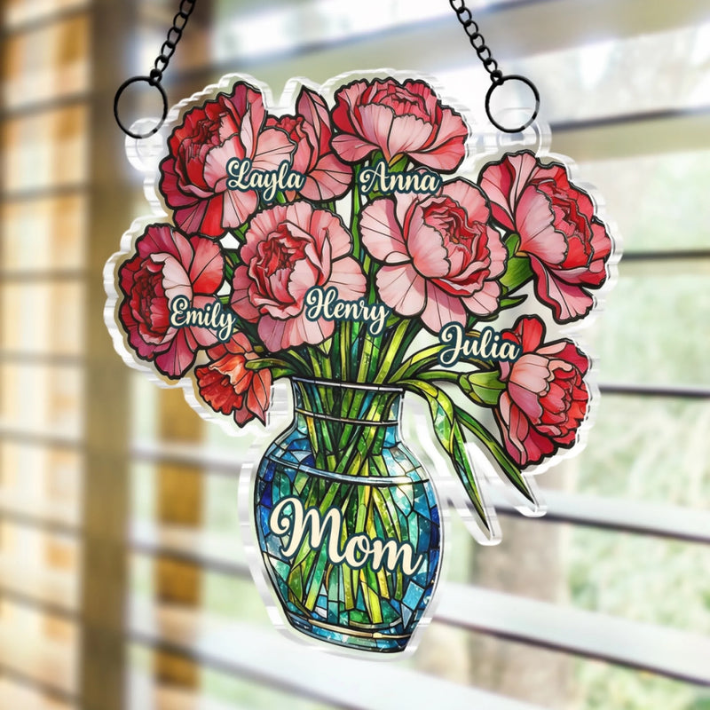 Custom Window Hanging Suncatcher Ornament - Personalized Mother's Day Birthday Gifts For Mom, Grandma - Her Flowers Forever Bloom