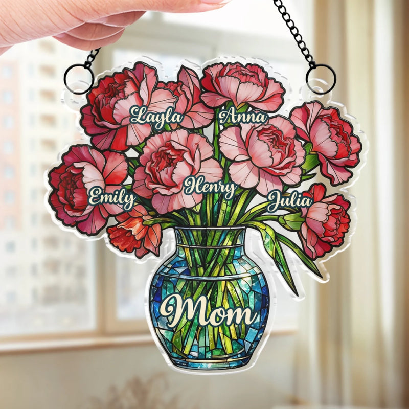 Custom Window Hanging Suncatcher Ornament - Personalized Mother's Day Birthday Gifts For Mom, Grandma - Her Flowers Forever Bloom