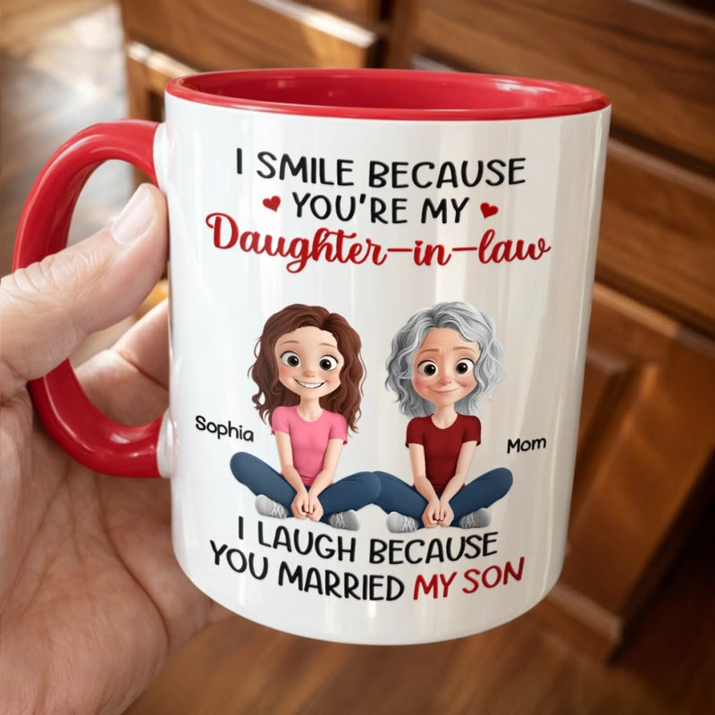 Custom Accent Mug - Personalized Birthday Gifts For Daughter-In-Law - Lucky To Call You Family