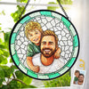 Custom Photo Stained Glass Window Hanging Suncatcher - Personalized Father's Day Birthday Gifts For Dad, Grandpa - Dad Always Leads With Love