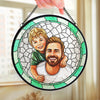 Custom Photo Stained Glass Window Hanging Suncatcher - Personalized Father's Day Birthday Gifts For Dad, Grandpa - Dad Always Leads With Love
