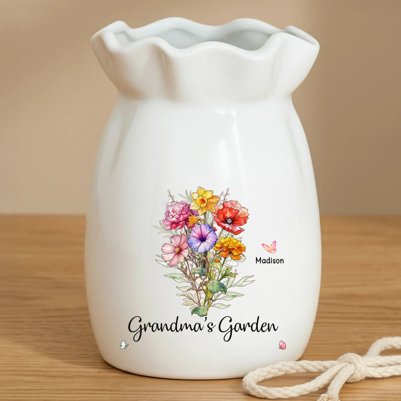 Custom Flower Vase With Ribbon - Personalized Mother's Day Birthday Gifts For Mom, Grandma - A Garden Made Of Love