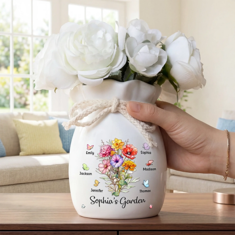 Custom Flower Vase With Ribbon - Personalized Mother's Day Birthday Gifts For Mom, Grandma - A Garden Made Of Love