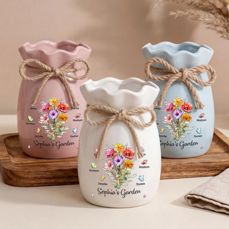 Custom Flower Vase With Ribbon - Personalized Mother's Day Birthday Gifts For Mom, Grandma - A Garden Made Of Love