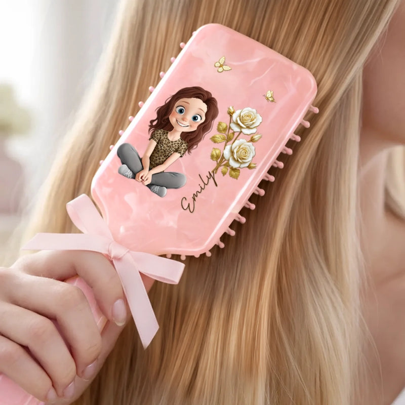 Custom Birth Month Flower Paddle Hair Brush - Personalized Thank You Birthday Gifts For Her, Friends, Sisters, Daughters, Mother, Bridesmaid - Butterflies, Blooms And Beauty