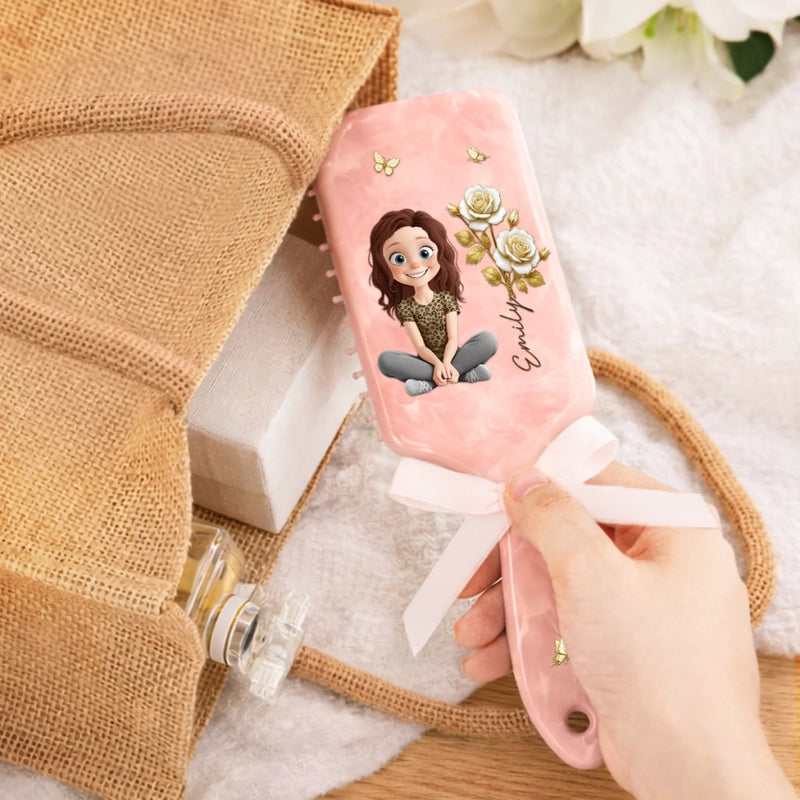 Custom Birth Month Flower Paddle Hair Brush - Personalized Thank You Birthday Gifts For Her, Friends, Sisters, Daughters, Mother, Bridesmaid - Butterflies, Blooms And Beauty