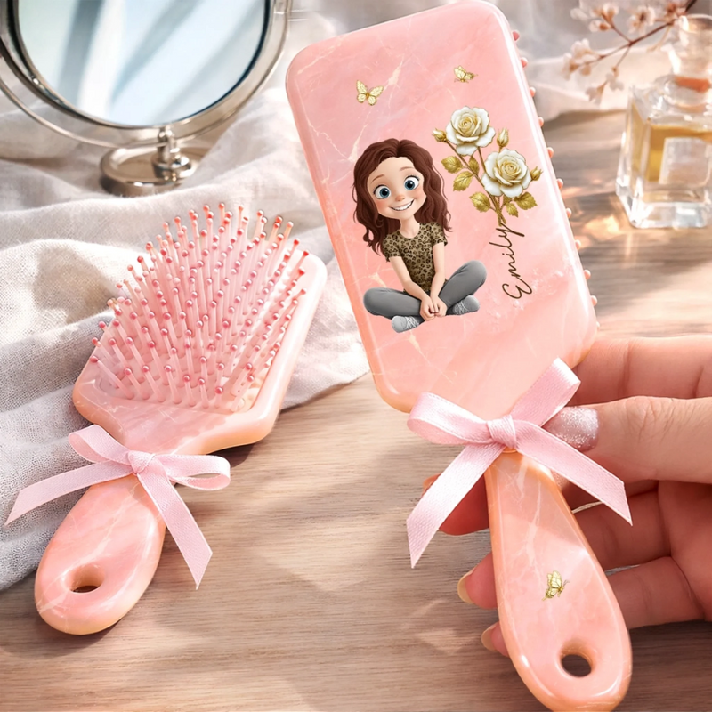 Custom Birth Month Flower Paddle Hair Brush - Personalized Thank You Birthday Gifts For Her, Friends, Sisters, Daughters, Mother, Bridesmaid - Butterflies, Blooms And Beauty