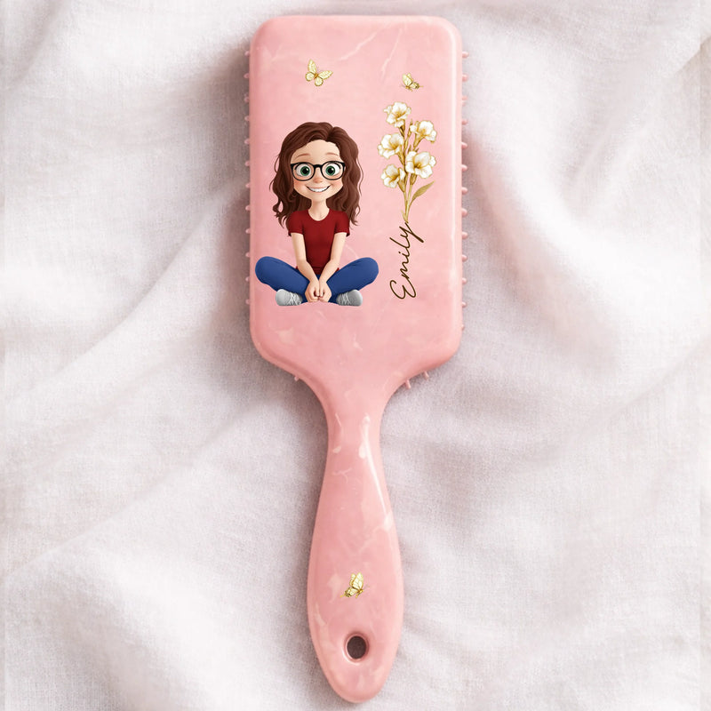Custom Birth Month Flower Paddle Hair Brush - Personalized Thank You Birthday Gifts For Her, Friends, Sisters, Daughters, Mother, Bridesmaid - Butterflies, Blooms And Beauty