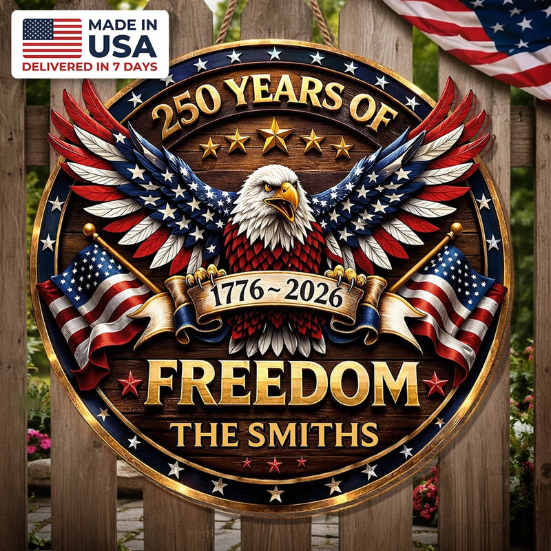 Custom Wood Sign - Personalized America 250th Anniversary Gifts For Mom, Dad, Brother, Sister, Kids - Proud Of Our Story