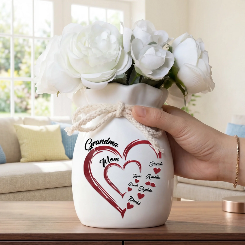 Custom Flower Vase With Ribbon - Personalized Mother's Day Birthday Gifts For Mom, Grandma - Where Family Love Begins