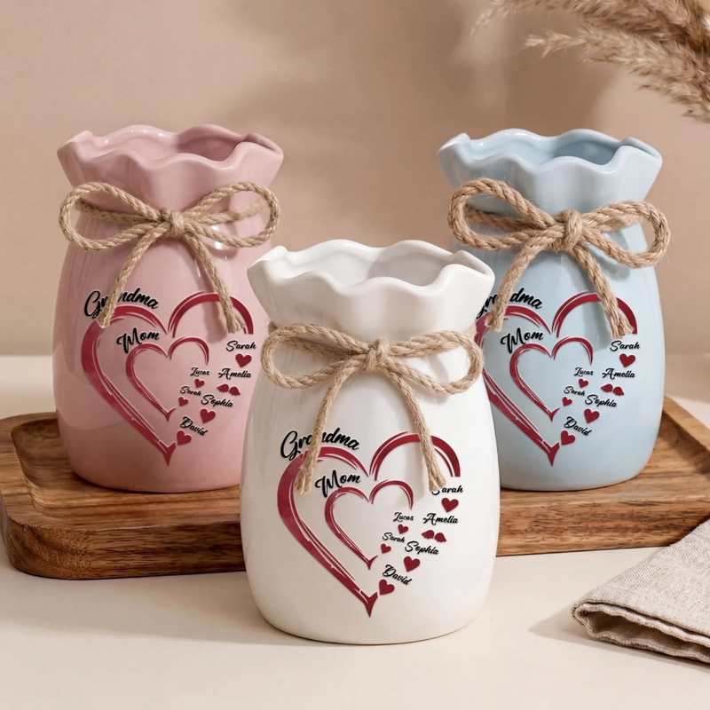 Custom Flower Vase With Ribbon - Personalized Mother's Day Birthday Gifts For Mom, Grandma - Where Family Love Begins