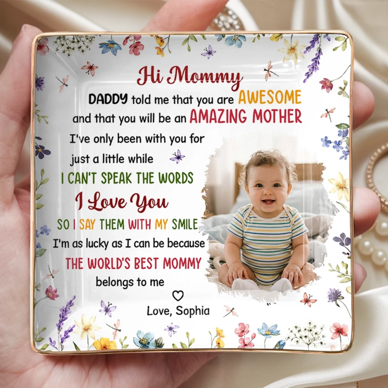 Custom Photo Full-Print Jewelry Dish - Personalized Baby Shower, Gender Reveal Gifts For New Moms, New Parents - Welcome Our Little Love