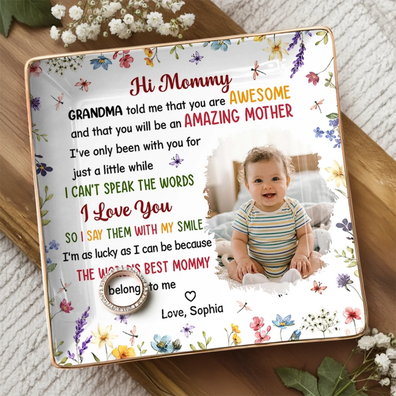 Custom Photo Full-Print Jewelry Dish - Personalized Baby Shower, Gender Reveal Gifts For New Moms, New Parents - Welcome Our Little Love