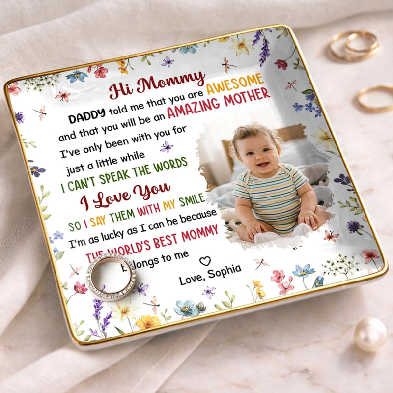 Custom Photo Full-Print Jewelry Dish - Personalized Baby Shower, Gender Reveal Gifts For New Moms, New Parents - Welcome Our Little Love