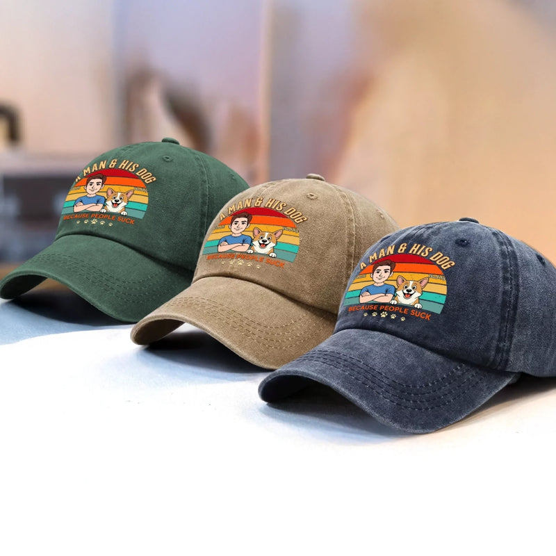 Custom Vintage Washed Denim Baseball Cap - Personalized Father's Day Birthday Gifts For Dog Lovers, Dog Dad And Mom - Pawrent Mode On