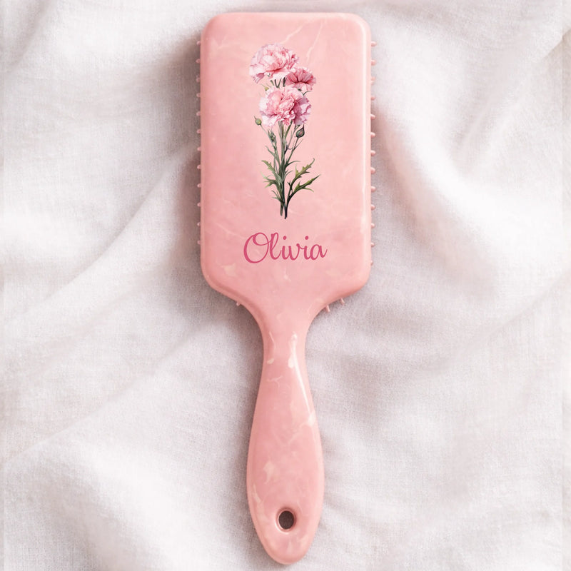 Custom Birth Month Flower Paddle Hair Brush - Personalized Thank You Graduation Birthday Gifts For Her, Friends, Sisters, Daughters, Mother, Bridesmaid - A Touch Of Floral Charm