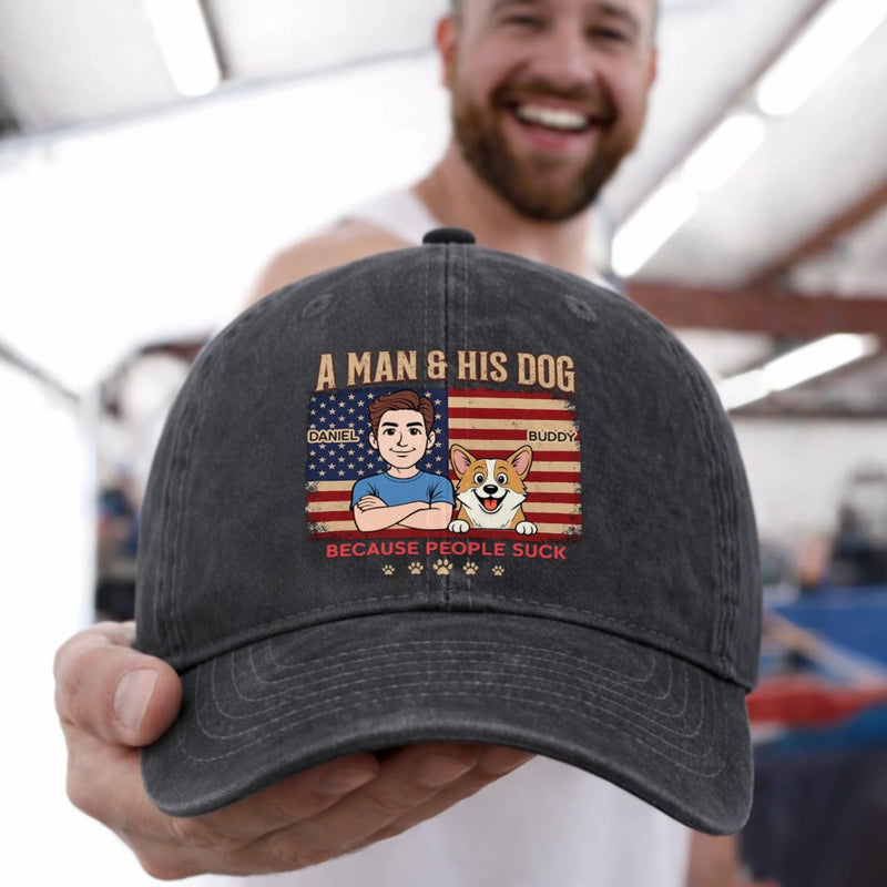 Custom Vintage Washed Denim Baseball Cap - Personalized Father's Day Birthday Gifts For Dog Lovers, Dog Dad And Mom - Loyalty Looks Like This
