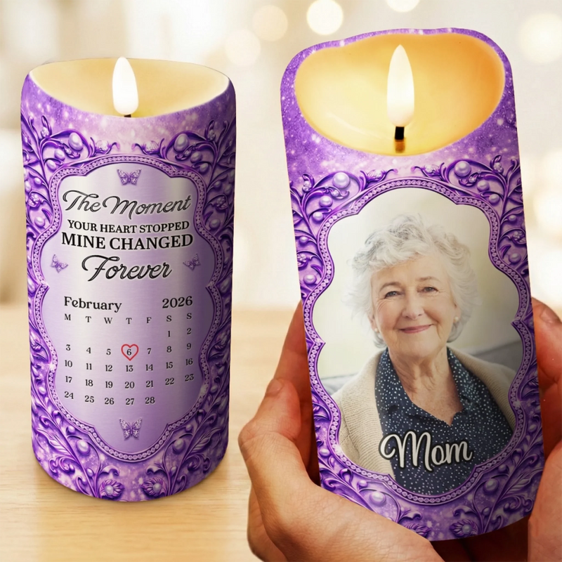 Custom Photo LED Candle - Personalized Memorial Sympathy Gifts For Loss Of Mom, Dad - Always Loved Never Forgotten