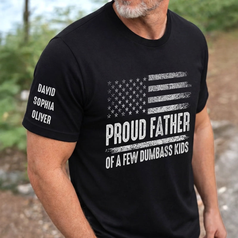 Custom Unisex T-Shirt With Design On Sleeve - Personalized Father's Day Birthday Gifts For Dad, Grandpa - Dad Leads With Love