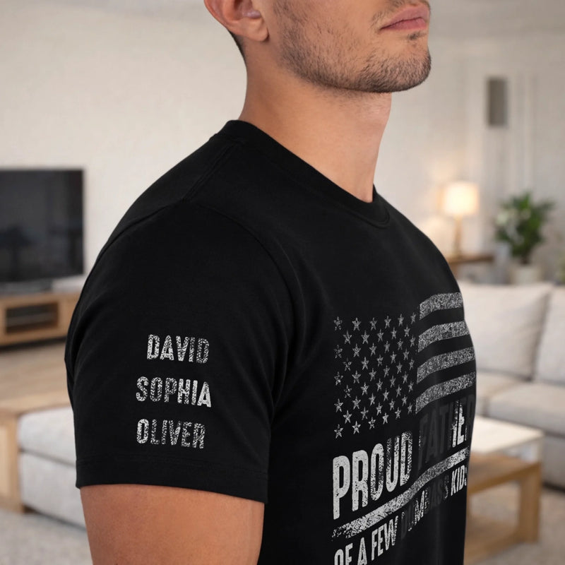 Custom Unisex T-Shirt With Design On Sleeve - Personalized Father's Day Birthday Gifts For Dad, Grandpa - Dad Leads With Love
