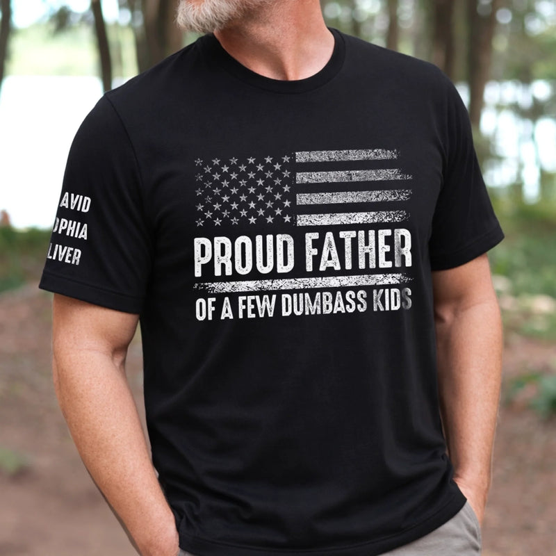 Custom Unisex T-Shirt With Design On Sleeve - Personalized Father's Day Birthday Gifts For Dad, Grandpa - Dad Leads With Love