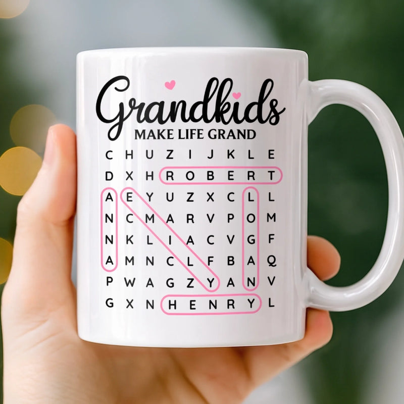 Custom Word Search Puzzle Mug - Personalized Mother's Day Birthday Gifts For Mom, Grandma - Grand Love, One Word At A Time
