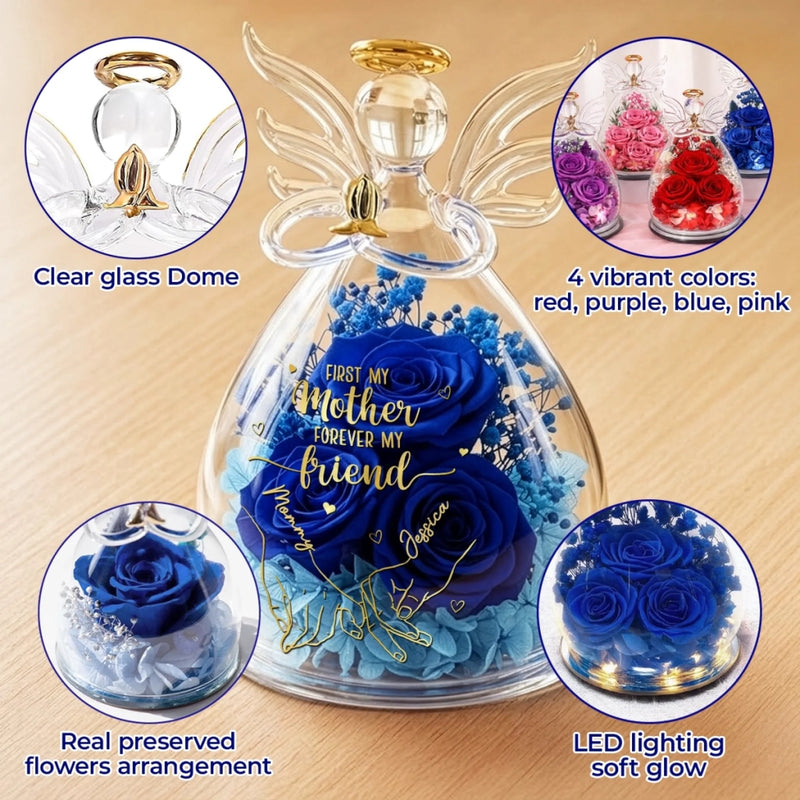 Custom Angel Dome With Preserved Flowers - Personalized Mother's Day Birthday Gifts For Mom, Daughter - Mom Love Never Fades