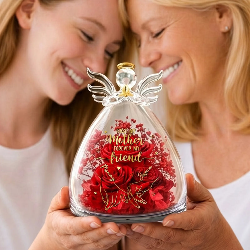 Custom Angel Dome With Preserved Flowers - Personalized Mother's Day Birthday Gifts For Mom, Daughter - Mom Love Never Fades