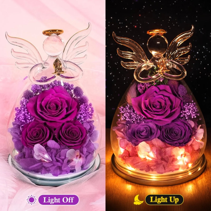 Custom Angel Glass Dome With Preserved Flowers - Personalized Birthday Gifts For Granddaughter - My Sweetest Girl In A World Of Roses