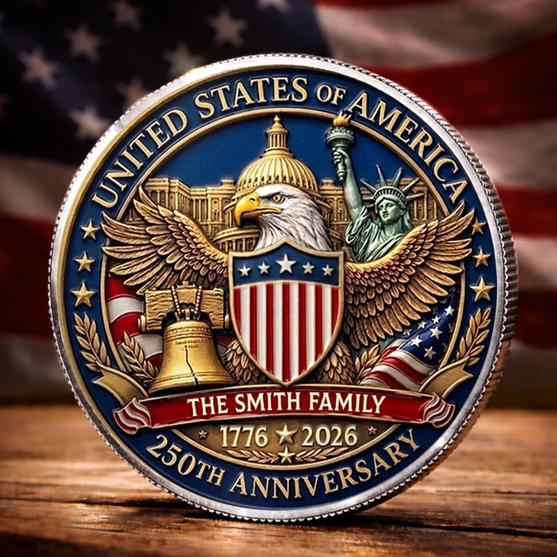 Custom Commemorative Keepsake Coin - Personalized America 250th Anniversary Gifts For Mom, Dad, Brother, Sister, Kids - Generations Of American Pride