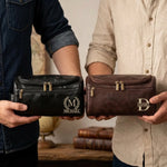 Custom Engraved Leather Toiletry Bag - Personalized Birthday Gifts For Men - For The Man Who’s Always On The Move