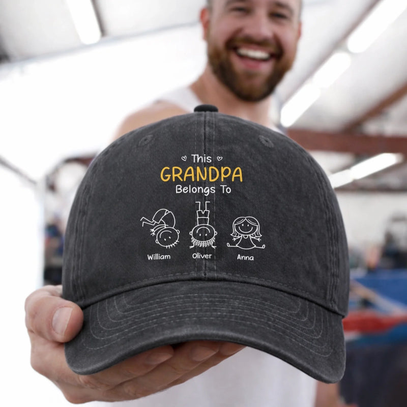 Custom Vintage Washed Denim Baseball Cap - Personalized Father's Day Gifts For Dad, Grandpa - Our Grandpa Right Here