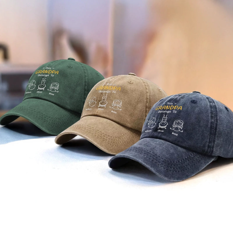 Custom Vintage Washed Denim Baseball Cap - Personalized Father's Day Gifts For Dad, Grandpa - Our Grandpa Right Here