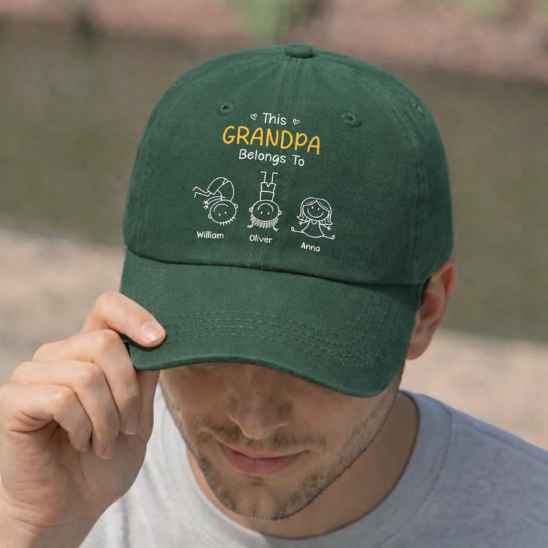 Custom Vintage Washed Denim Baseball Cap - Personalized Father's Day Gifts For Dad, Grandpa - Our Grandpa Right Here