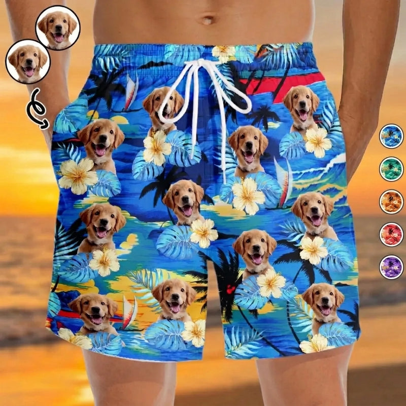 Custom Photo Tropical Hawaiian Aloha Men Beach Shorts - Personalized Summer Vacation And Travel Gifts For Dog Lovers - Life Is Better With Sandy Paws