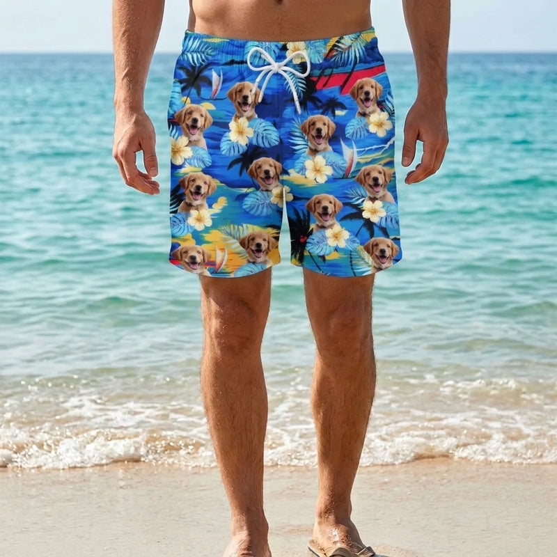 Custom Photo Tropical Hawaiian Aloha Men Beach Shorts - Personalized Summer Vacation And Travel Gifts For Dog Lovers - Life Is Better With Sandy Paws