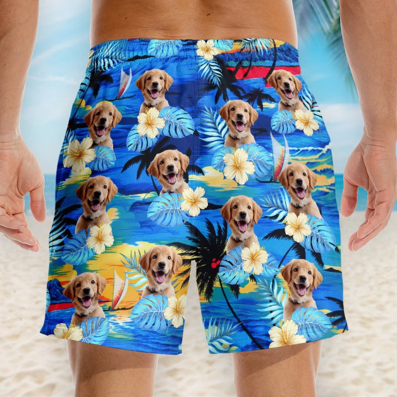 Custom Photo Tropical Hawaiian Aloha Men Beach Shorts - Personalized Summer Vacation And Travel Gifts For Dog Lovers - Life Is Better With Sandy Paws