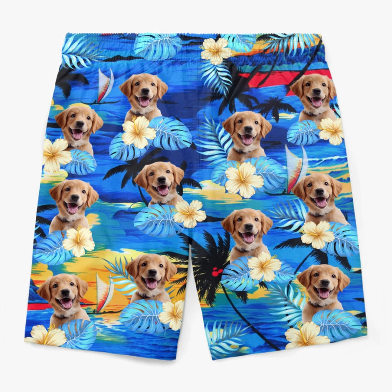 Custom Photo Tropical Hawaiian Aloha Men Beach Shorts - Personalized Summer Vacation And Travel Gifts For Dog Lovers - Life Is Better With Sandy Paws