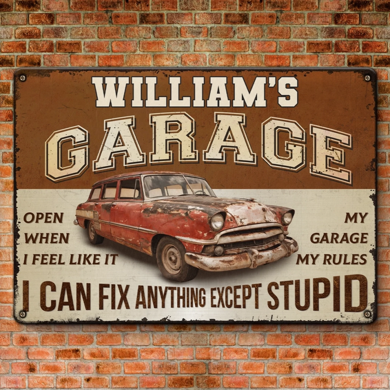 Custom Home Decor Metal Sign - Personalized  Father's Day Birthday Gifts For Men, Man Cave, Dad, Grandpa - My Garage, My Rules