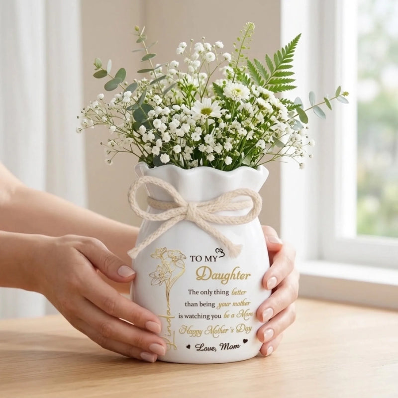 AMZ, New Arrival, Custom Flower Vase With Ribbon - Personalized Mother's Day Birthday Gifts For Daughter - You Hold Love So Beautifully
