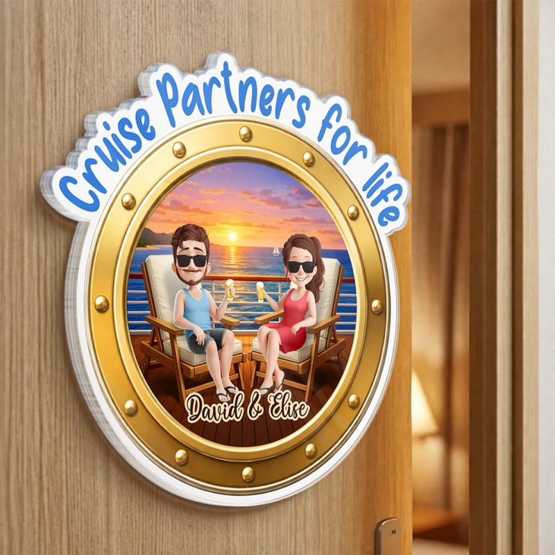 Custom Cruise Ship Door Magnet - Personalized Summer Vacation And Travel Gifts For Couple, Cruise Lovers - Sailing Into The Ocean Together