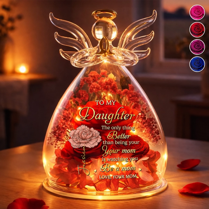 Custom Angel Dome With Preserved Flowers - Personalized Mother's Day Birthday Gifts For Mom, Daughter - Forever Thankful For Mom