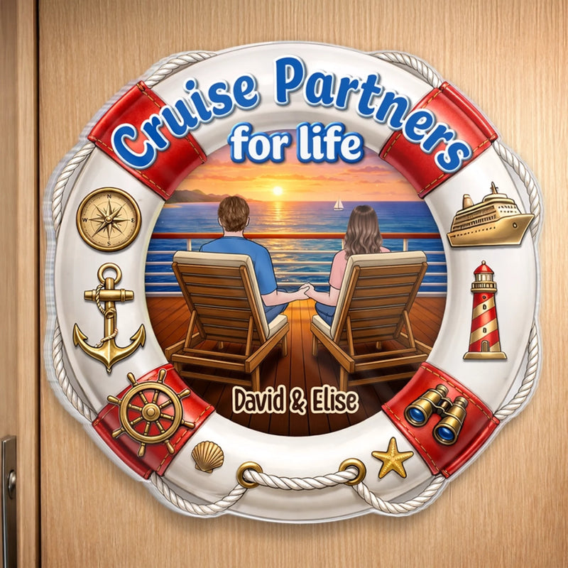 Custom Cruise Ship Door Magnet - Personalized Summer Vacation And Travel Gifts For Husband And Wife, Him And Her - Sailing Through Life Together