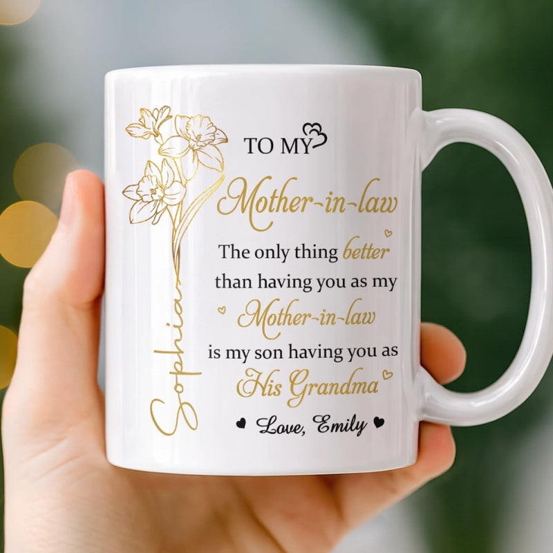 Custom Mug - Personalized Mother's Day Gifts For Mother-In-Law - First Family By Love, Now Grandma By Heart